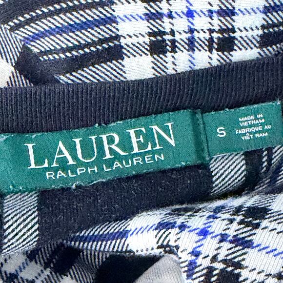 Lauren Ralph Lauren T-shirt Womens Small Plaid Faux Suede Elbow Patch 3/4 Sleeve - Picture 8 of 9